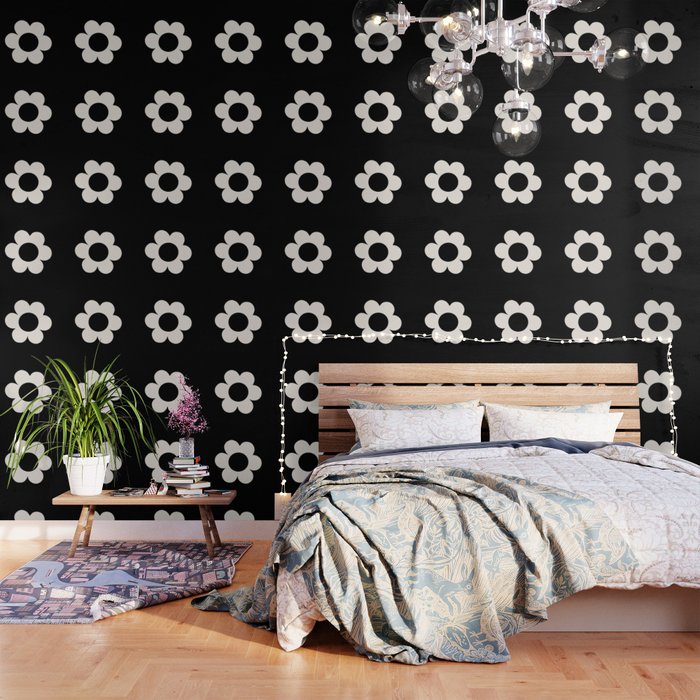 La Fleur | 06 - Retro Floral Print Black And White Flower Wallpaper Gallery Image 1