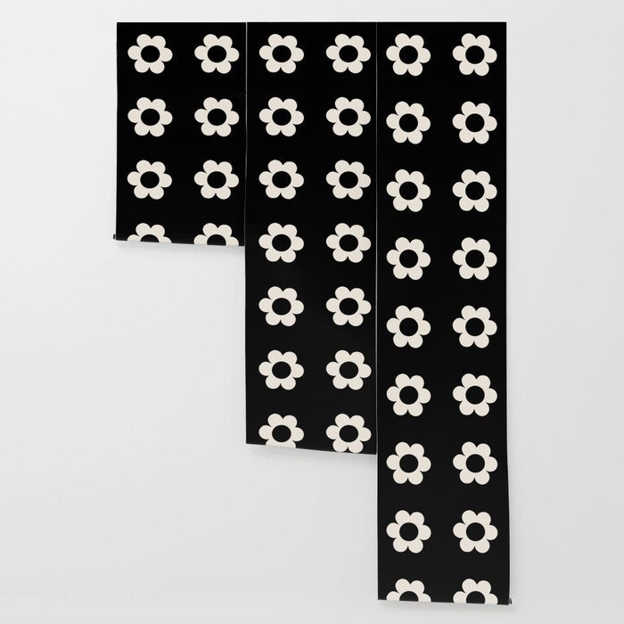 La Fleur | 06 - Retro Floral Print Black And White Flower Wallpaper Gallery Image 3