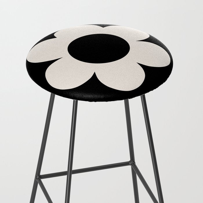 La Fleur | 06 - Retro Floral Print Black And White Flower Stool Gallery Image 2