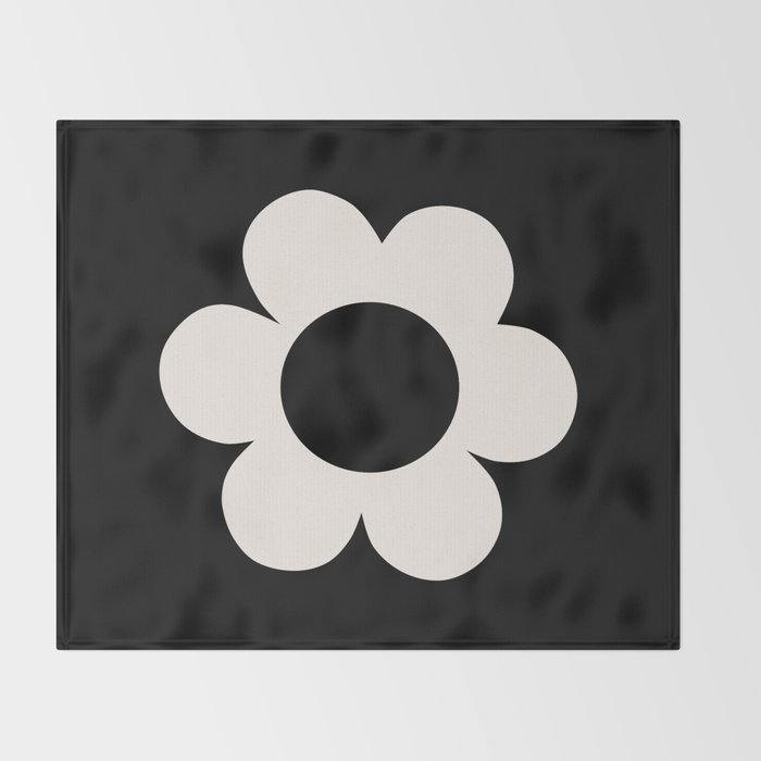 La Fleur | 06 - Retro Floral Print Black And White Flower Throw Blanket Gallery Image 2