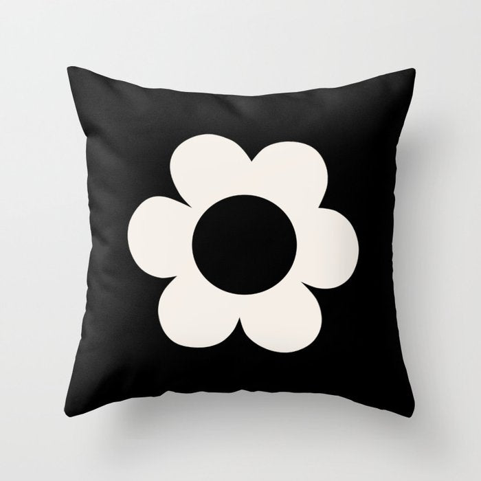 La Fleur | 06 - Retro Floral Print Black And White Flower Throw Pillow Gallery Image 1