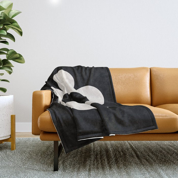 La Fleur | 06 - Retro Floral Print Black And White Flower Throw Blanket Gallery Image 1