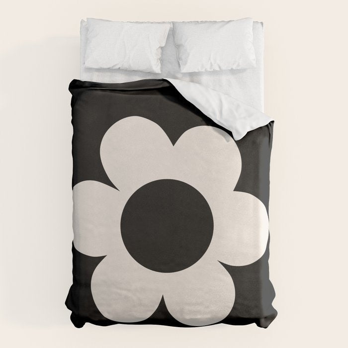 La Fleur | 06 - Retro Floral Print Black And White Flower Duvet Cover Gallery Image 1