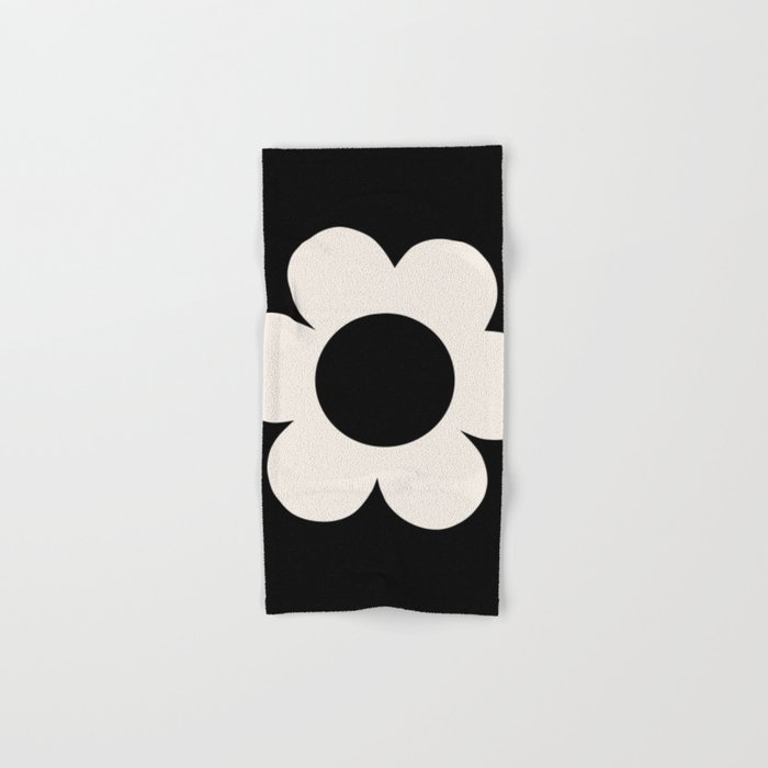 La Fleur | 06 - Retro Floral Print Black And White Flower Bath Towel Gallery Image 1
