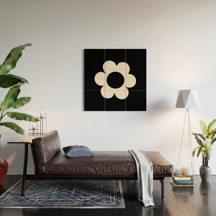 La Fleur | 06 - Retro Floral Print Black And White Flower Wood Wall Art Gallery Image 2