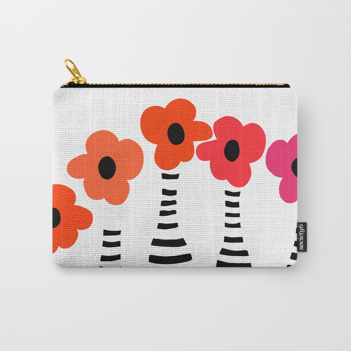 Red Petals Retro Flowers Stripe Bottles White Background #decor #society6 #buyart Carry All Pouch Gallery Image 1