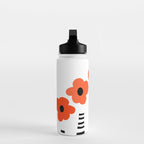 Red Petals Retro Flowers Stripe Bottles White Background #decor #society6 #buyart Water Bottle Gallery Image 3