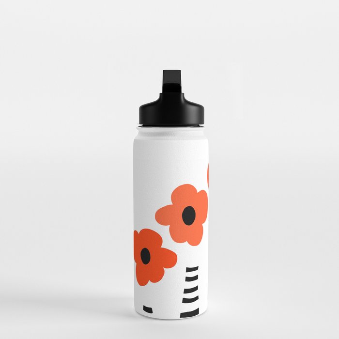 Red Petals Retro Flowers Stripe Bottles White Background #decor #society6 #buyart Water Bottle Gallery Image 3