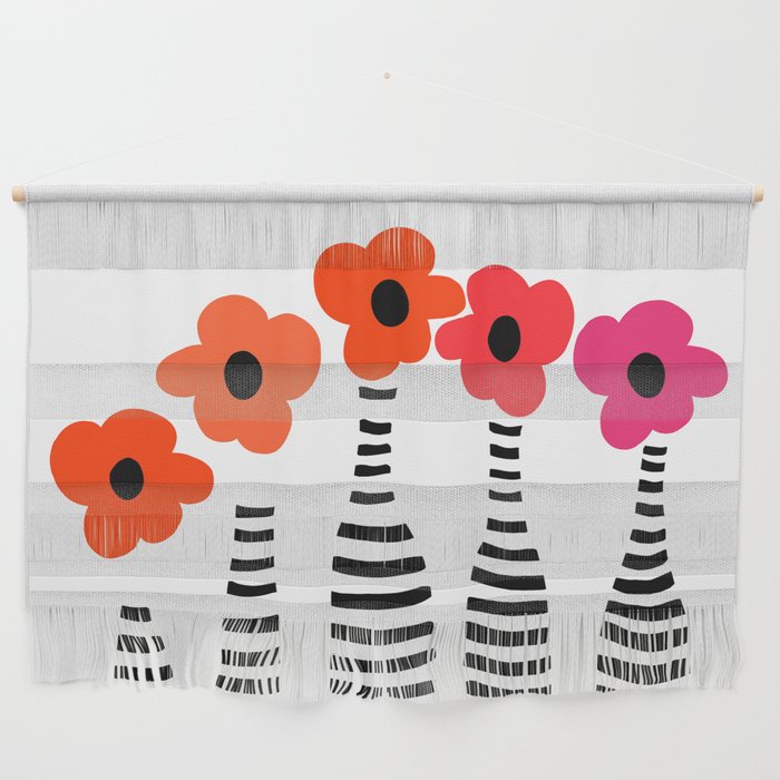 Red Petals Retro Flowers Stripe Bottles White Background #decor #society6 #buyart Wall Hanging Gallery Image 1