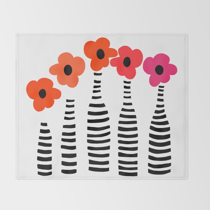 Red Petals Retro Flowers Stripe Bottles White Background #decor #society6 #buyart Throw Blanket Gallery Image 2