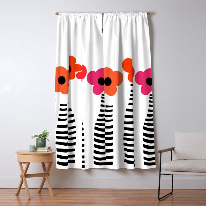 Red Petals Retro Flowers Stripe Bottles White Background #decor #society6 #buyart Window Curtain Gallery Image 5