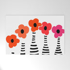Red Petals Retro Flowers Stripe Bottles White Background #decor #society6 #buyart Welcome Mat Gallery Image 1