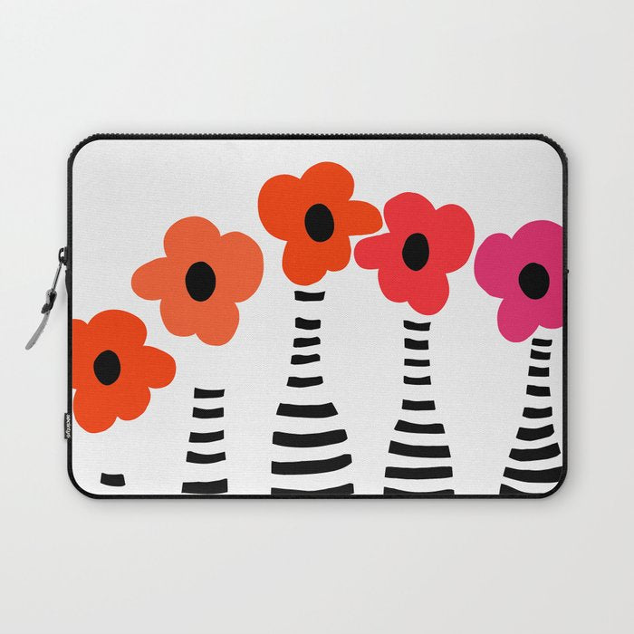 Red Petals Retro Flowers Stripe Bottles White Background #decor #society6 #buyart Laptop Sleeve