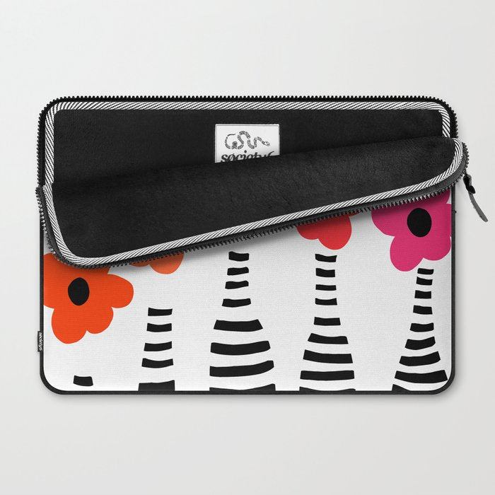 Red Petals Retro Flowers Stripe Bottles White Background #decor #society6 #buyart Laptop Sleeve Gallery Image 2