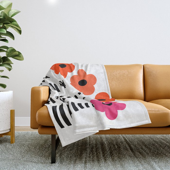 Red Petals Retro Flowers Stripe Bottles White Background #decor #society6 #buyart Throw Blanket Gallery Image 1