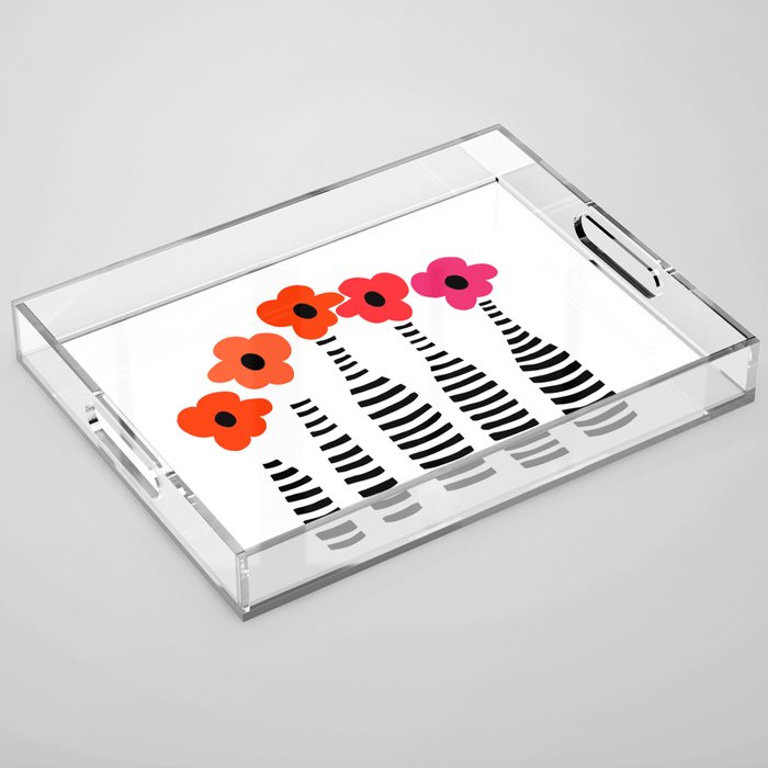 Red Petals Retro Flowers Stripe Bottles White Background #decor #society6 #buyart Acrylic Tray Gallery Image 1