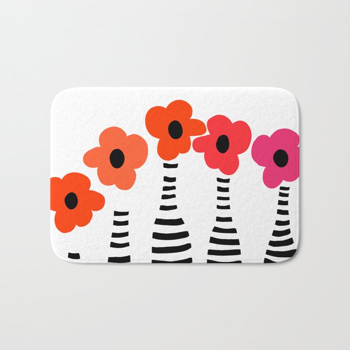 Red Petals Retro Flowers Stripe Bottles White Background #decor #society6 #buyart Bath Mat Gallery Image 1