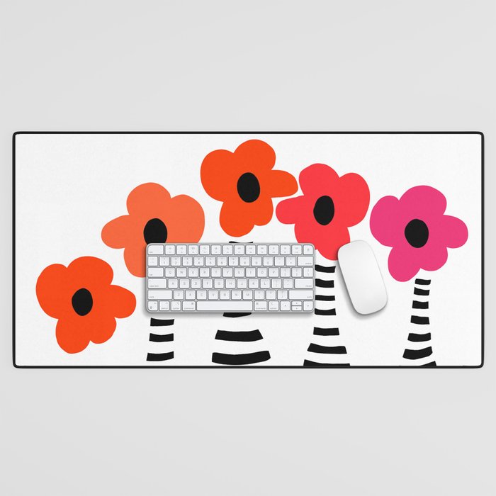 Red Petals Retro Flowers Stripe Bottles White Background #decor #society6 #buyart Desk Mat Gallery Image 1