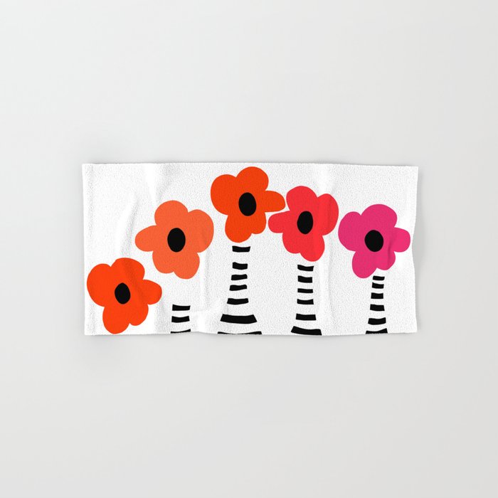Red Petals Retro Flowers Stripe Bottles White Background #decor #society6 #buyart Bath Towel Gallery Image 1