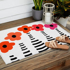 Red Petals Retro Flowers Stripe Bottles White Background #decor #society6 #buyart Outdoor Rug Gallery Image 2