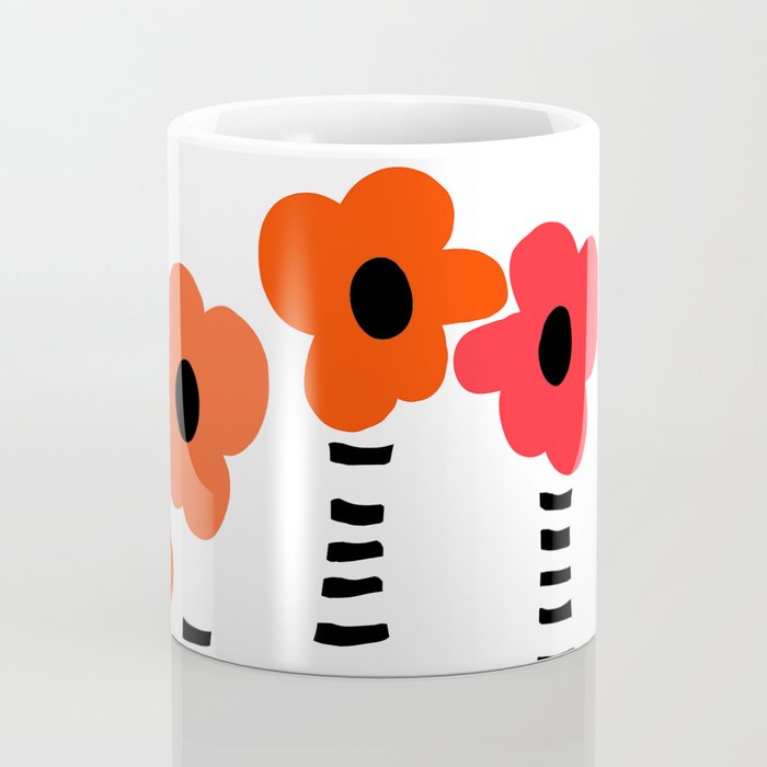 Red Petals Retro Flowers Stripe Bottles White Background #decor #society6 #buyart Coffee Mug Gallery Image 4