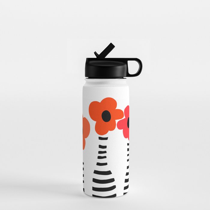 Red Petals Retro Flowers Stripe Bottles White Background #decor #society6 #buyart Water Bottle Gallery Image 1