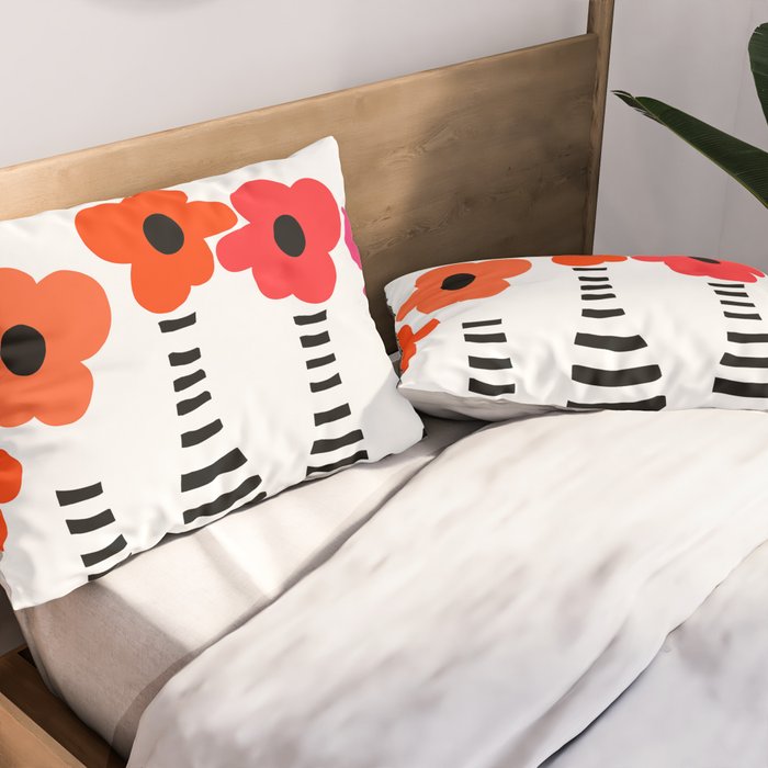 Red Petals Retro Flowers Stripe Bottles White Background #decor #society6 #buyart Pillow Sham Gallery Image 2