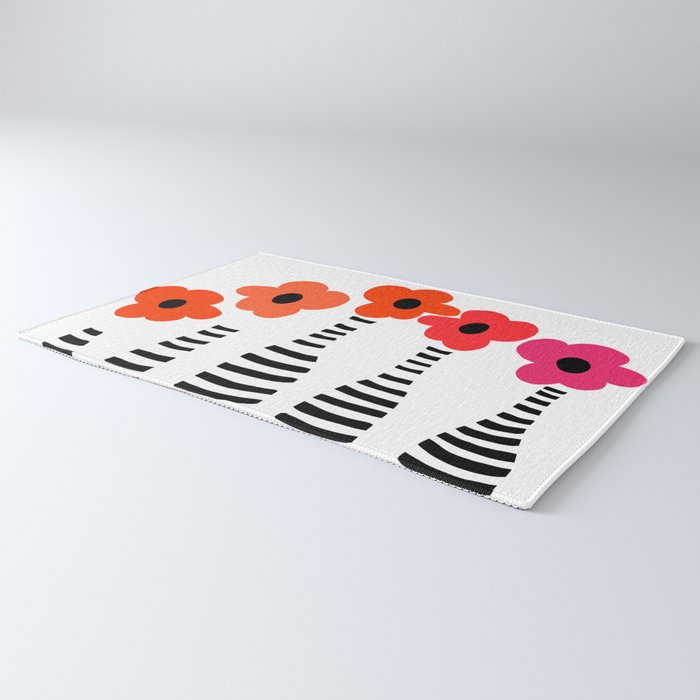 Red Petals Retro Flowers Stripe Bottles White Background #decor #society6 #buyart Rug Gallery Image 3