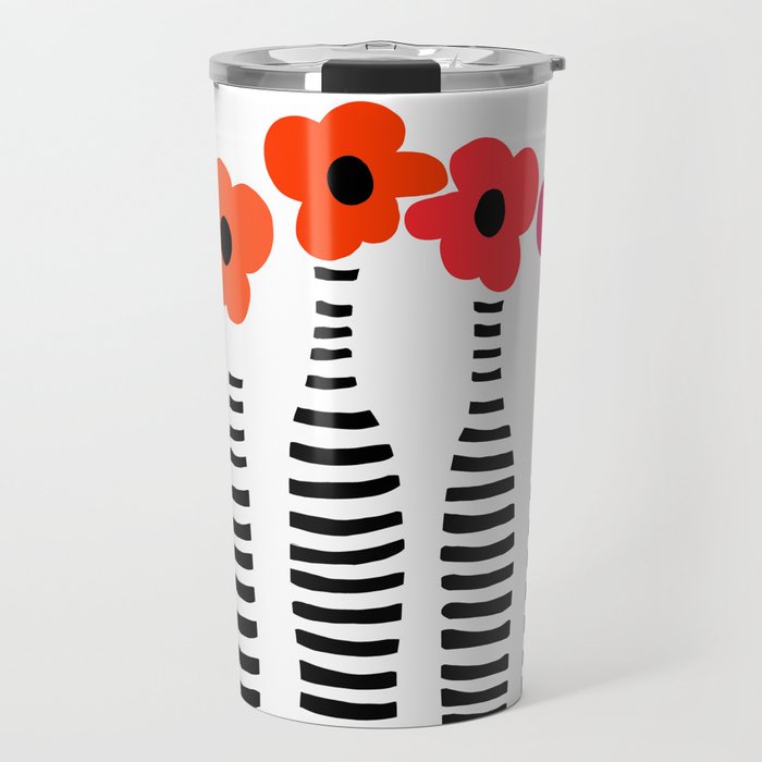 Red Petals Retro Flowers Stripe Bottles White Background #decor #society6 #buyart Travel Mug Gallery Image 1