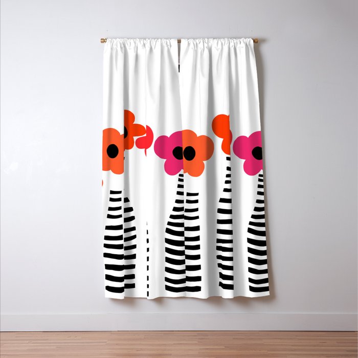 Red Petals Retro Flowers Stripe Bottles White Background #decor #society6 #buyart Window Curtain Gallery Image 3