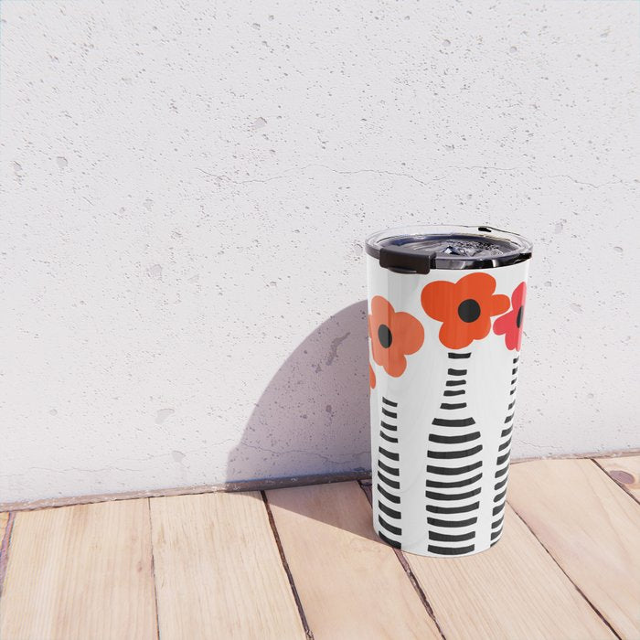 Red Petals Retro Flowers Stripe Bottles White Background #decor #society6 #buyart Travel Mug Gallery Image 4