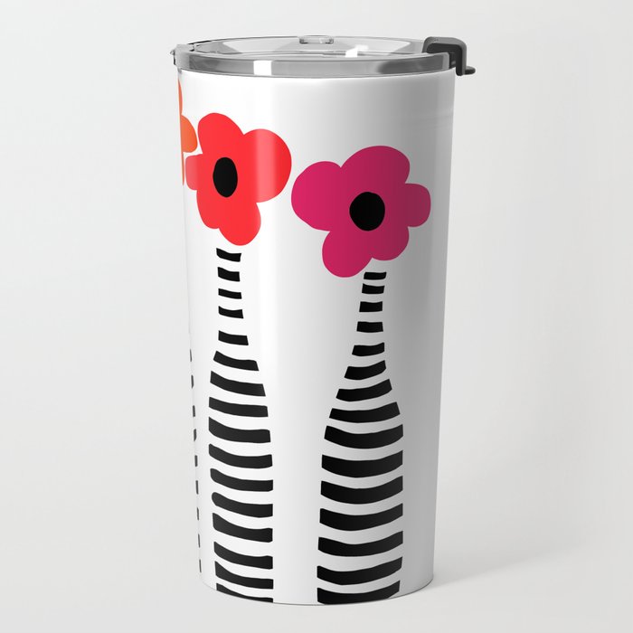 Red Petals Retro Flowers Stripe Bottles White Background #decor #society6 #buyart Travel Mug Gallery Image 2