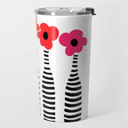 Red Petals Retro Flowers Stripe Bottles White Background #decor #society6 #buyart Travel Mug Gallery Image 2