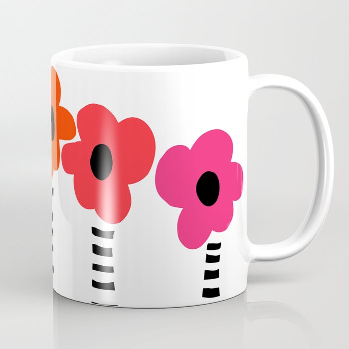 Red Petals Retro Flowers Stripe Bottles White Background #decor #society6 #buyart Coffee Mug Gallery Image 1