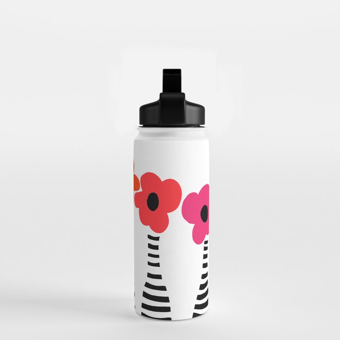 Red Petals Retro Flowers Stripe Bottles White Background #decor #society6 #buyart Water Bottle Gallery Image 2