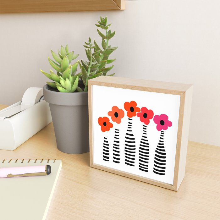 Red Petals Retro Flowers Stripe Bottles White Background #decor #society6 #buyart Mini Art Print Gallery Image 2