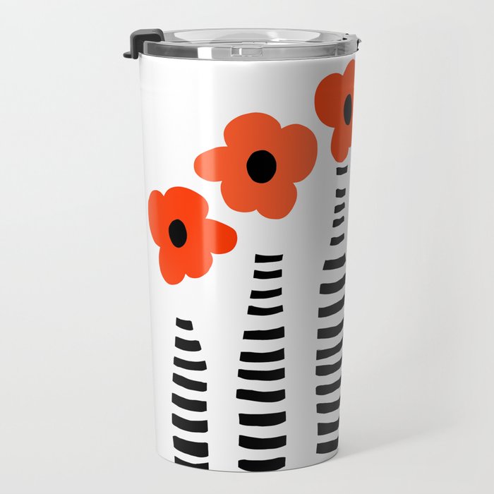 Red Petals Retro Flowers Stripe Bottles White Background #decor #society6 #buyart Travel Mug Gallery Image 3