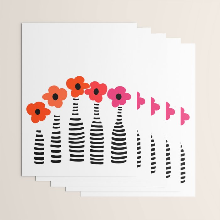 Red Petals Retro Flowers Stripe Bottles White Background #decor #society6 #buyart Wrapping Paper Gallery Image 3