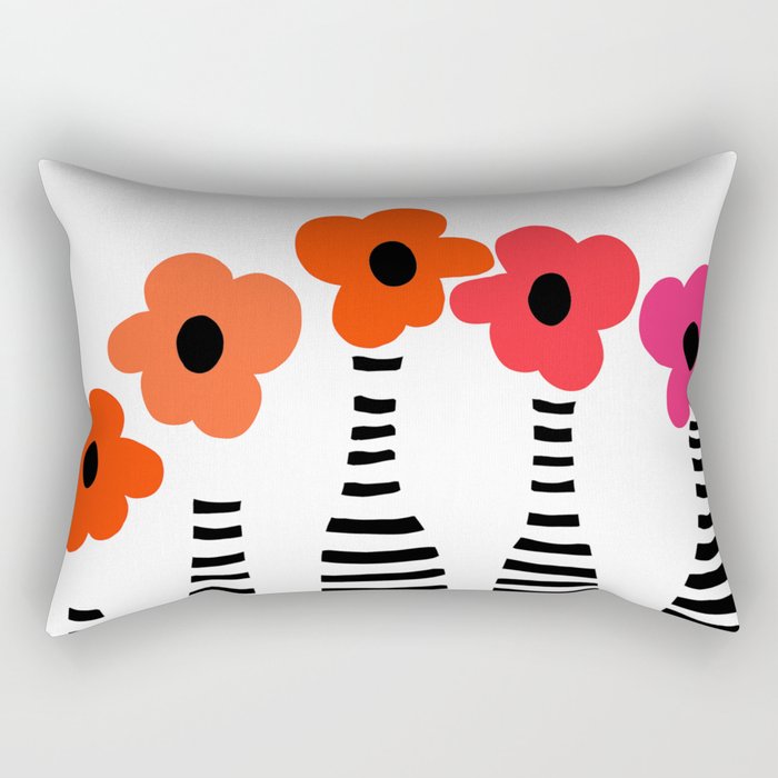 Red Petals Retro Flowers Stripe Bottles White Background #decor #society6 #buyart Rectangular Pillow Gallery Image 1