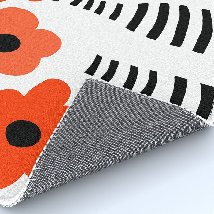 Red Petals Retro Flowers Stripe Bottles White Background #decor #society6 #buyart Rug Gallery Image 4