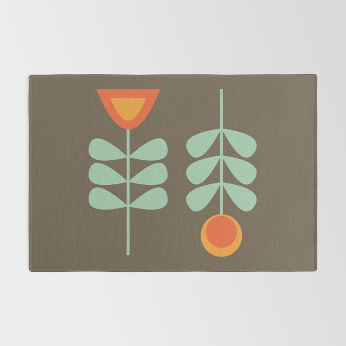 Scandi Flower Pair Retro Floral Minimalist Brown Orange Celadon Mint Rug Gallery Image 2