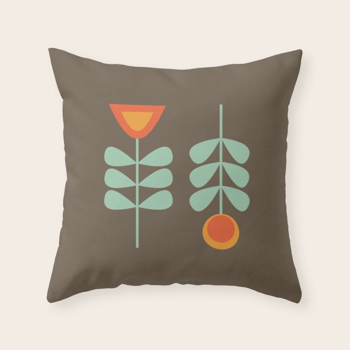 Scandi Flower Pair Retro Floral Minimalist Brown Orange Celadon Mint Throw Pillow Gallery Image 6