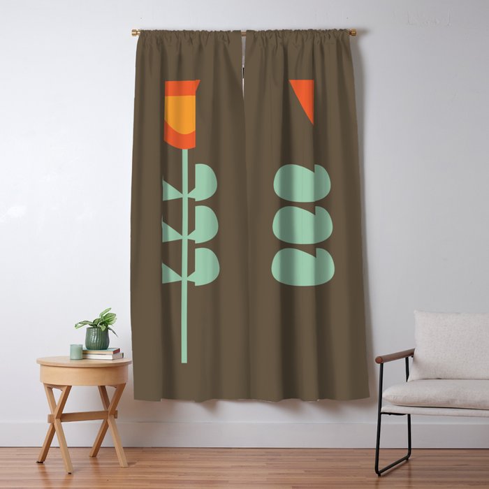 Scandi Flower Pair Retro Floral Minimalist Brown Orange Celadon Mint Window Curtain Gallery Image 5
