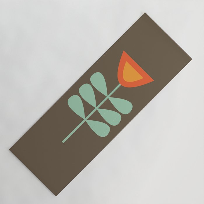 Scandi Flower Pair Retro Floral Minimalist Brown Orange Celadon Mint Yoga Mat Gallery Image 1