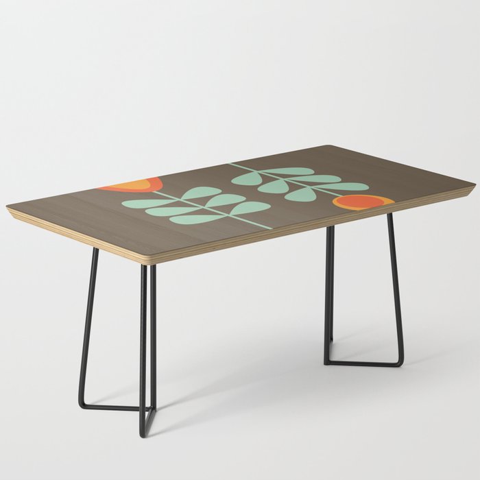 Scandi Flower Pair Retro Floral Minimalist Brown Orange Celadon Mint Coffee Table Gallery Image 1