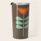 Scandi Flower Pair Retro Floral Minimalist Brown Orange Celadon Mint Travel Mug Gallery Image 3
