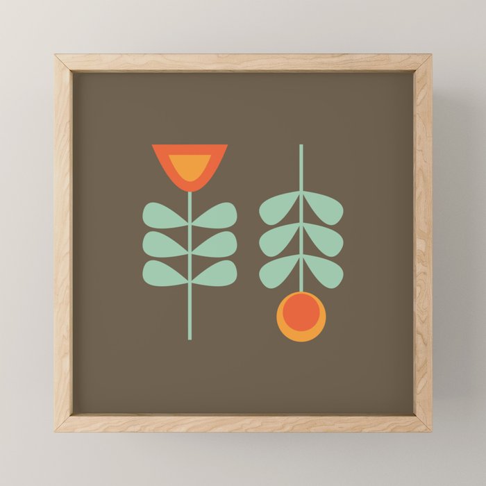 Scandi Flower Pair Retro Floral Minimalist Brown Orange Celadon Mint Mini Art Print Gallery Image 1