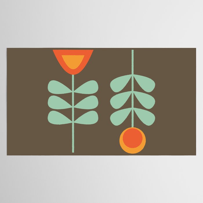 Scandi Flower Pair Retro Floral Minimalist Brown Orange Celadon Mint Tablecloth Gallery Image 2