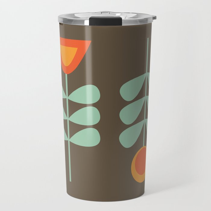 Scandi Flower Pair Retro Floral Minimalist Brown Orange Celadon Mint Travel Mug Gallery Image 1