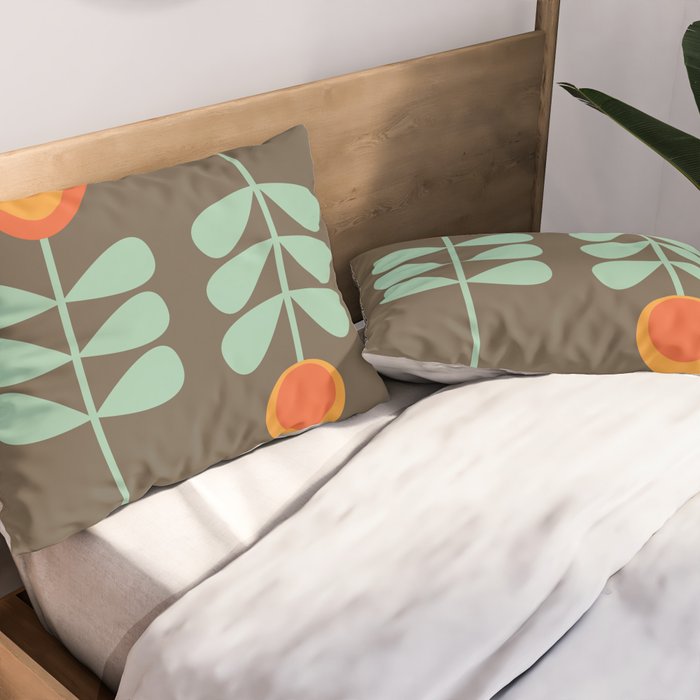 Scandi Flower Pair Retro Floral Minimalist Brown Orange Celadon Mint Pillow Sham Gallery Image 2